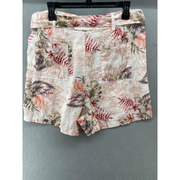 GUESS‎ Shorts Womens XL Pink Slash Pockets Belted Floral High Waist Linen Blend - Picture 7 of 12